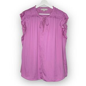 LOFT Loft Ann Taylor Ruffle No Sleeve Blouse Tie Front Pink Women’s Size XL